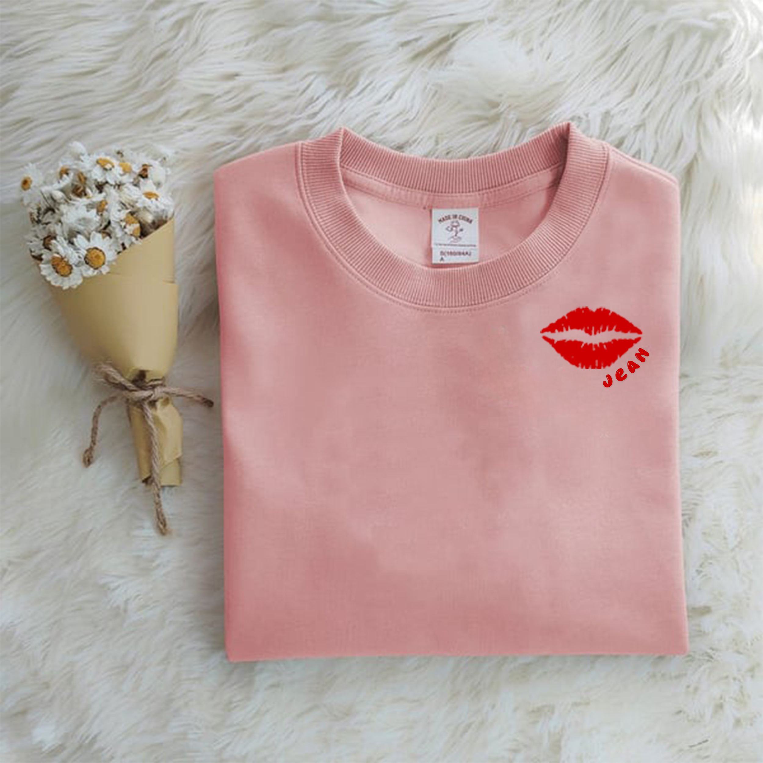 Custom Text Lip Print Embroidered T-shirt,Sweatshirt,Hoodie