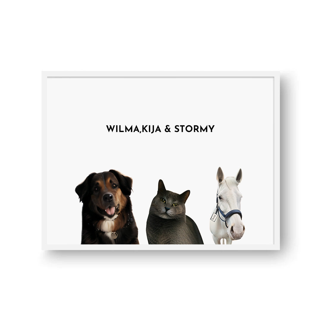 Three Pets Portrait: Customized Trio of Adorable Companions