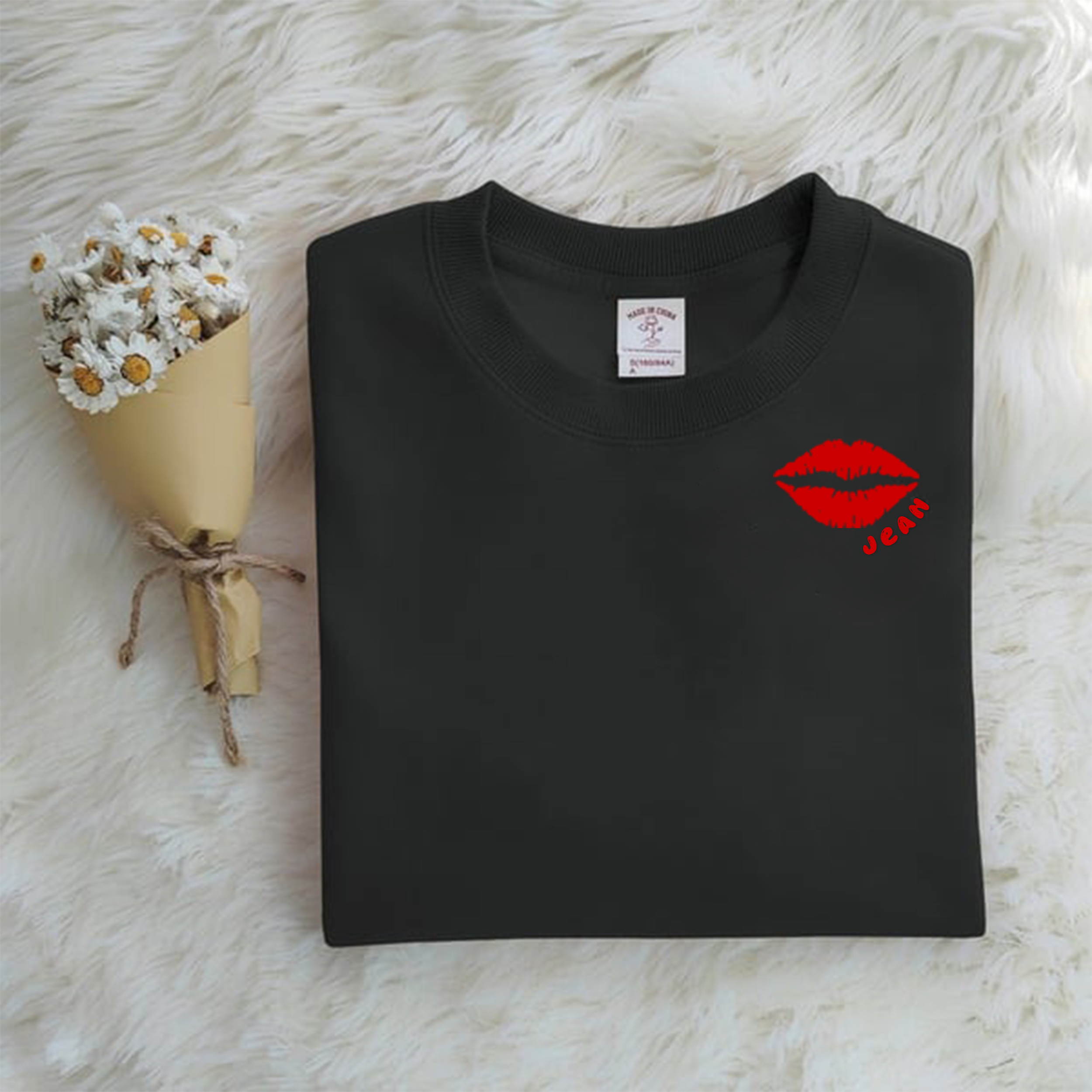 Custom Text Lip Print Embroidered T-shirt,Sweatshirt,Hoodie
