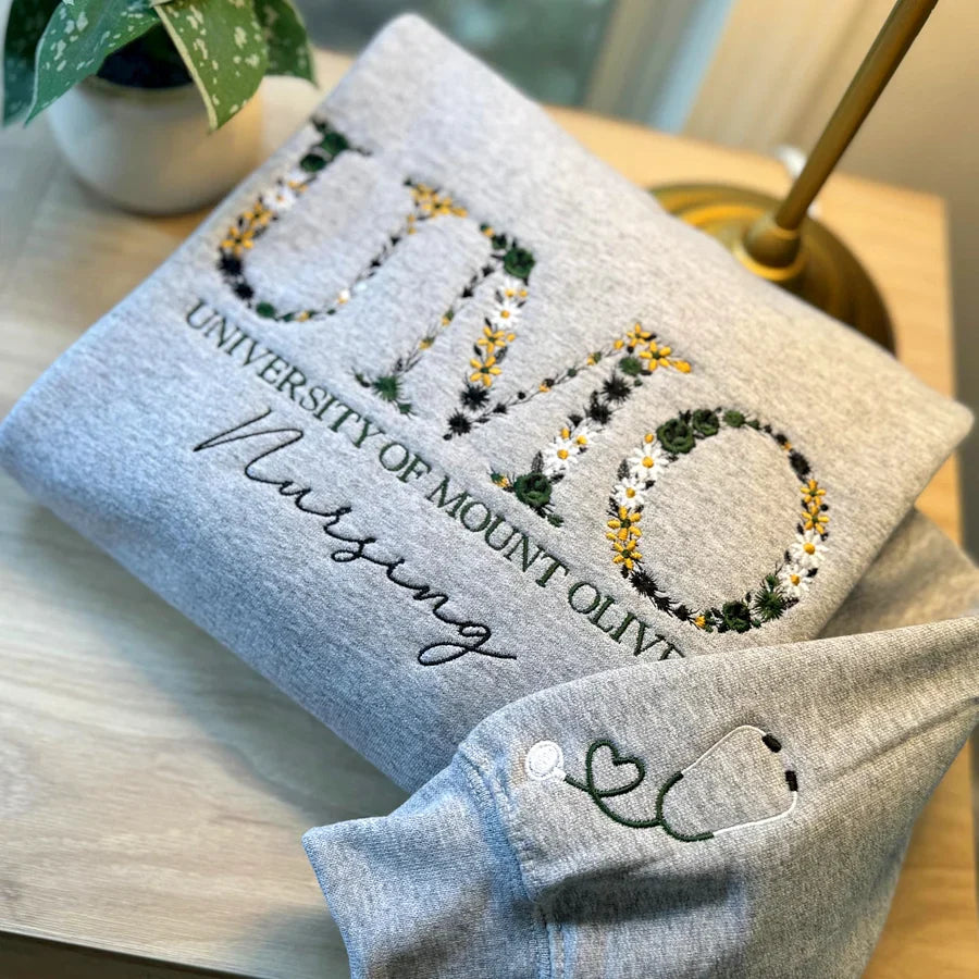 Custom College Floral Letter Embroidered Sweatshirt