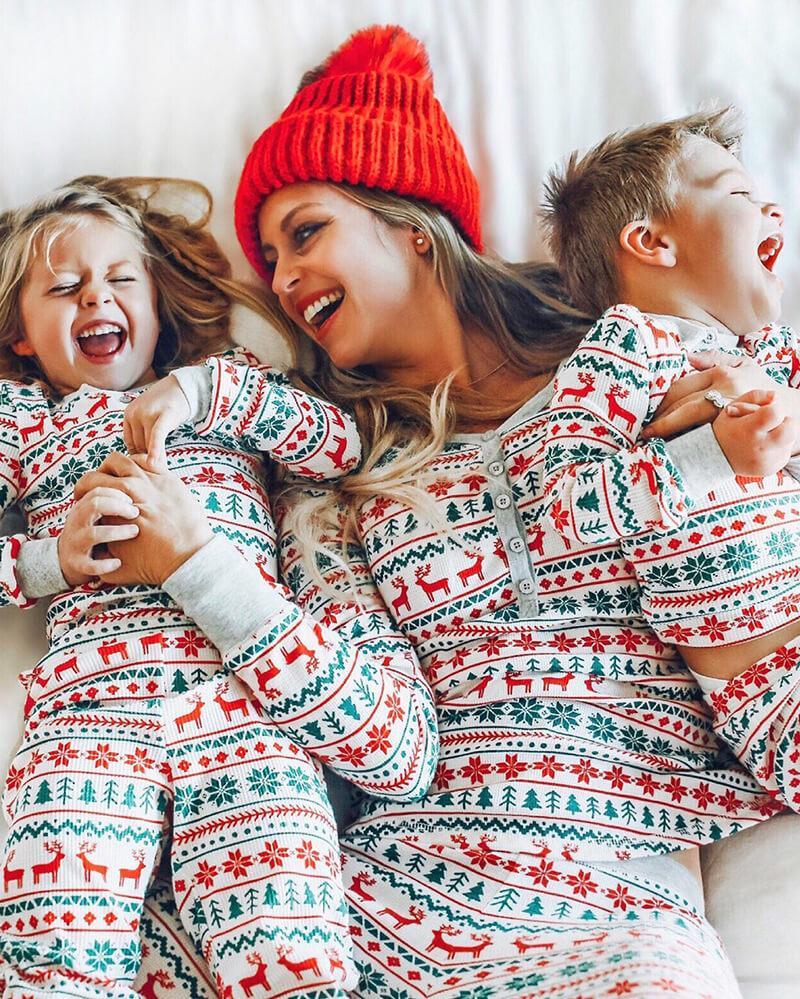 Christmas Tree and Reindeer Patterned Matching Family Christmas Pajamas-Dog Pajamas Included