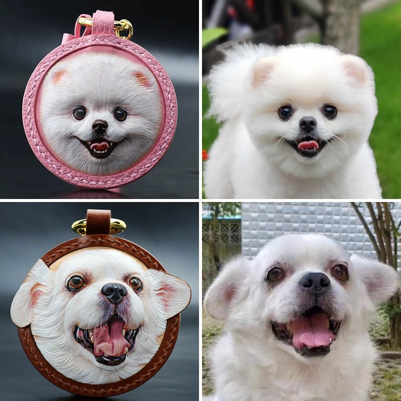 Custom Pet Leather Key Chains,Handmade 3D Leather Carving,Hand Drawn & Colored