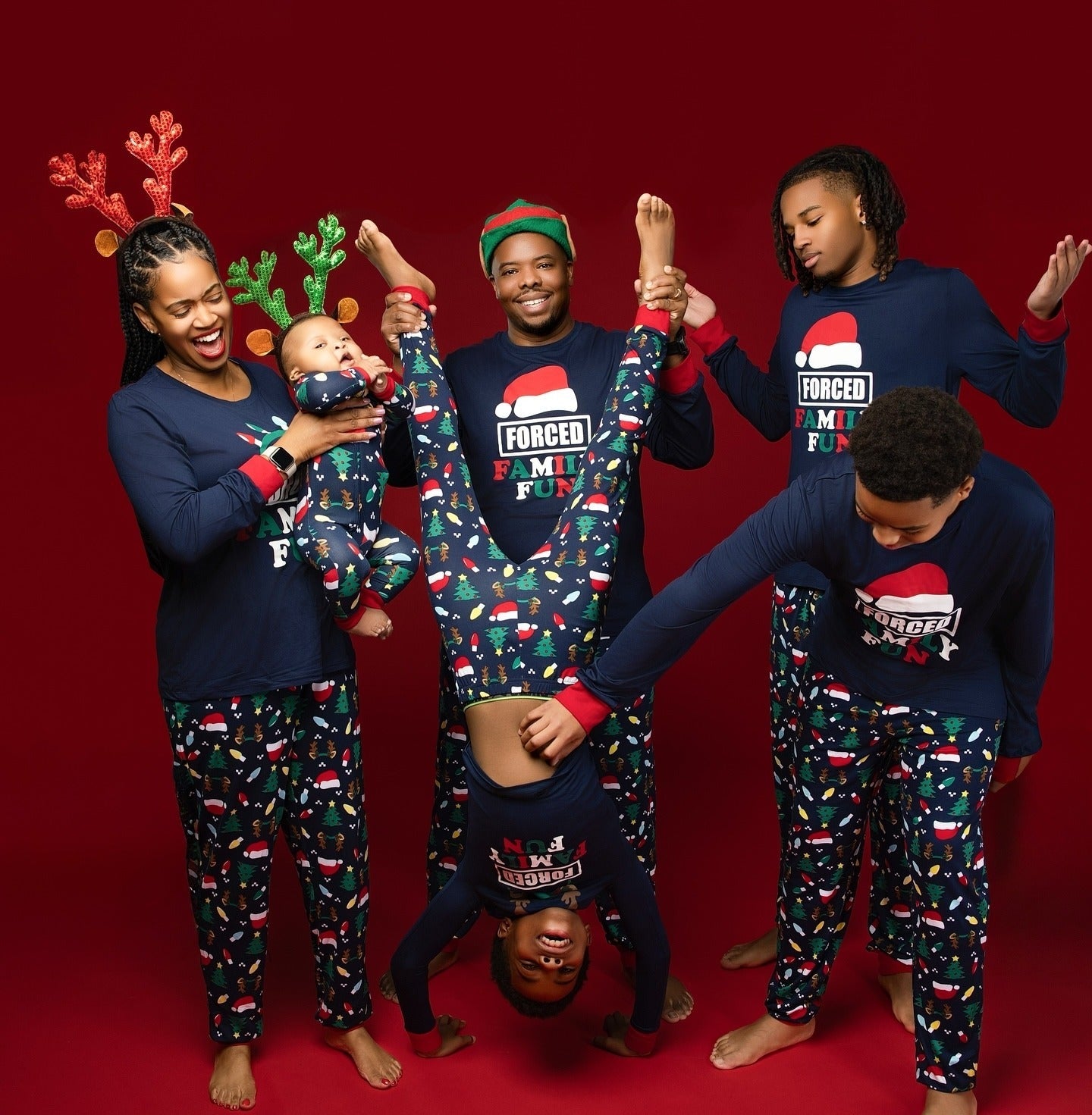 Classic Santa Hat Print Matching Family Christmas Pajamas