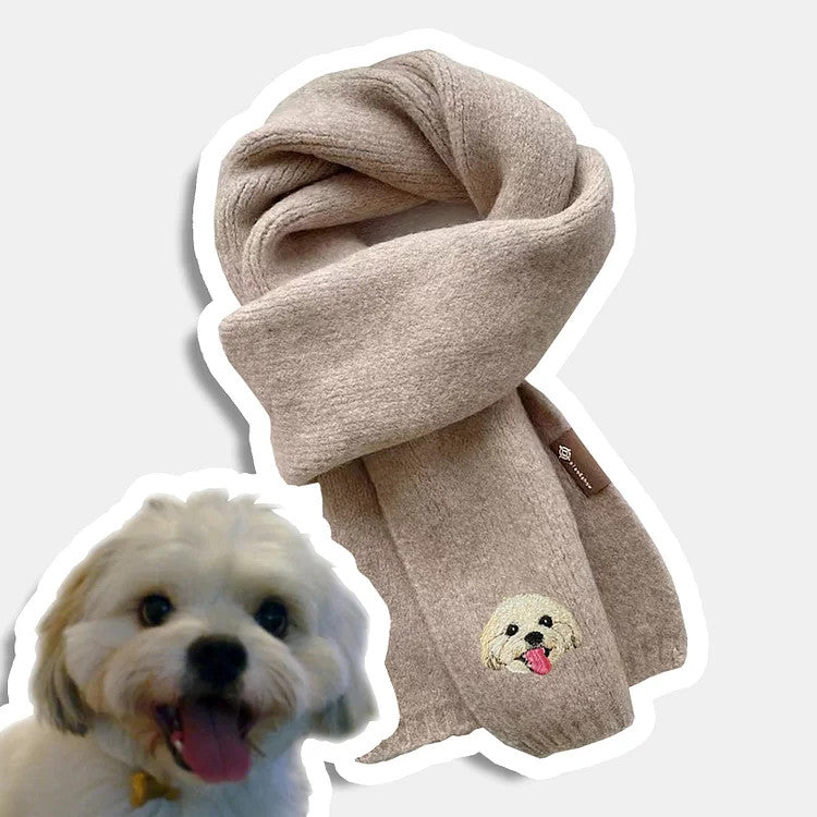 Custom Embroidered Any Pet Portrait Woven Scarf Christmas Gift for Pet Lovers