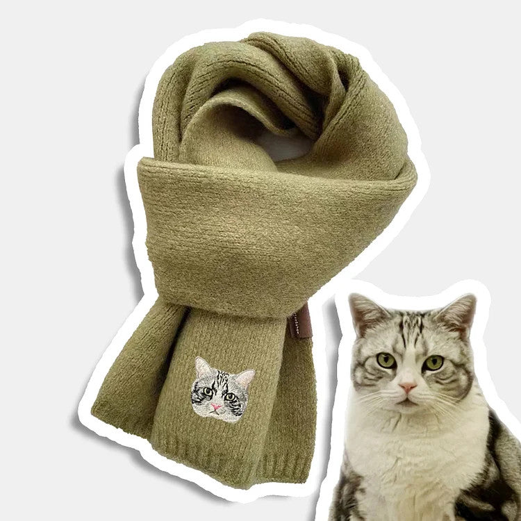 Custom Embroidered Any Pet Portrait Woven Scarf Christmas Gift for Pet Lovers
