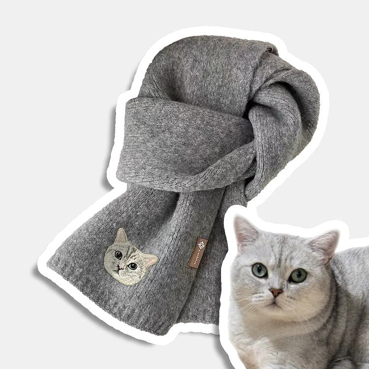 Custom Embroidered Any Pet Portrait Woven Scarf Christmas Gift for Pet Lovers
