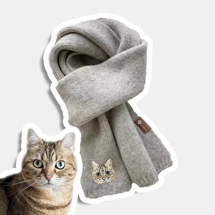 Custom Embroidered Any Pet Portrait Woven Scarf Christmas Gift for Pet Lovers